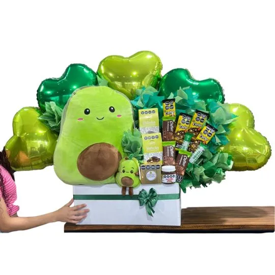 box con peluche palta chocolates y globo xl